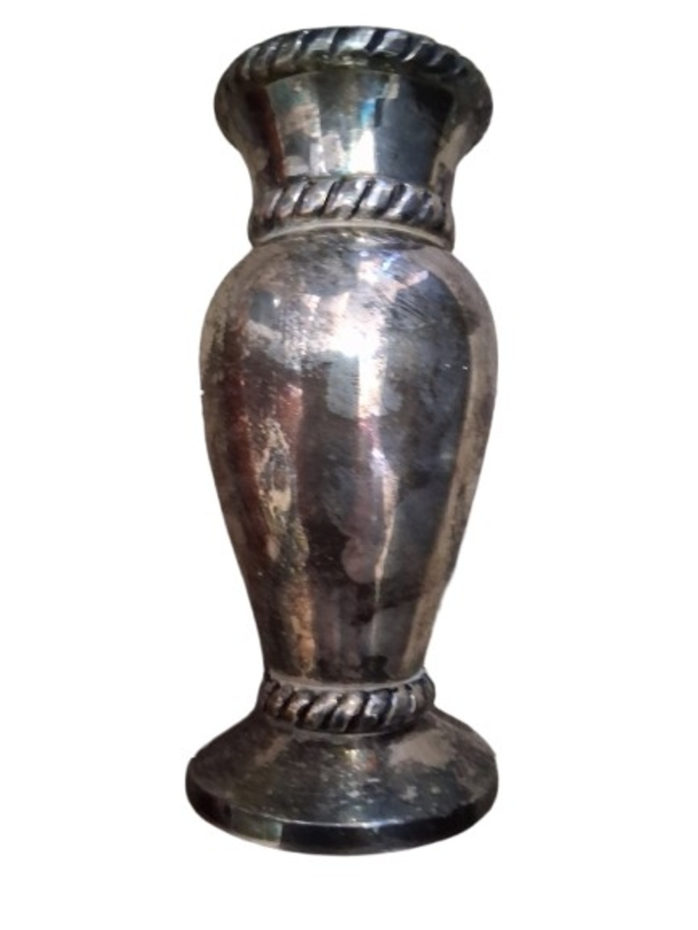 This is a Pottery Barn silver plated twist vase.